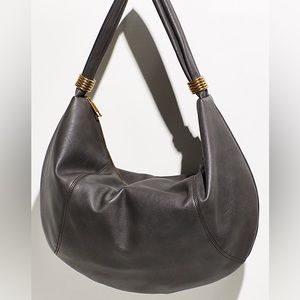 FREE PEOPLE Slouchy Ring Hobo Bag Black Leather Minimal Vegan 70s